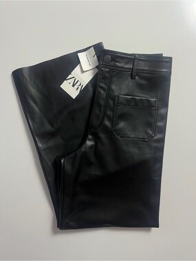 NWT Zara Marine Faux Leather Pants, Black, Size US8